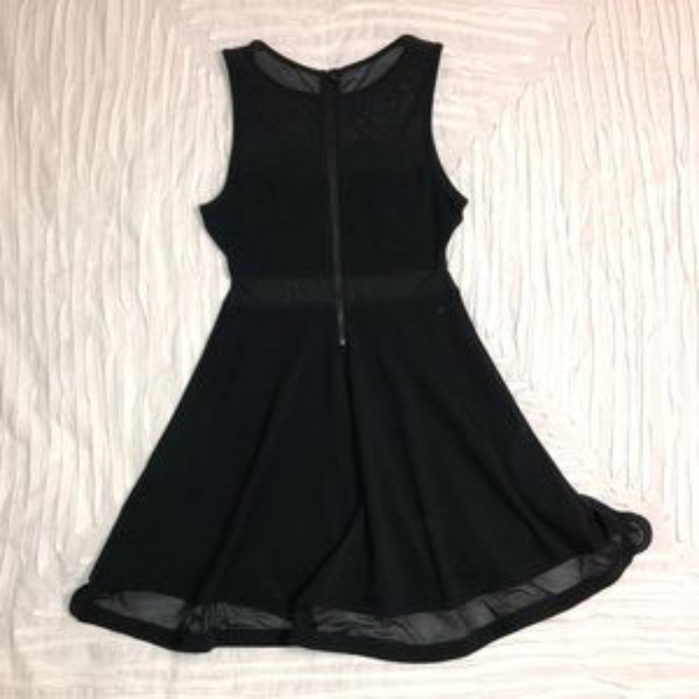 Fit and flare little black dress mesh panel